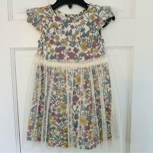 Hanna Andersson Floral Cotton Dress with Cream Tulle Overlay